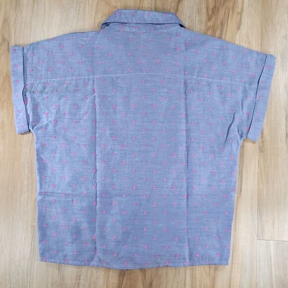 🔺️NWT Sim & Sam Blue & Pink Dotted Buttoned Cuffed Sleeve Top XLarge - Picture 2 of 10